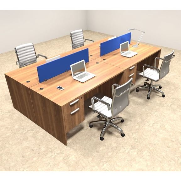 Four Person Modern Blue Divider Office Workstation Desk Set, #OT-SUL-FPB17