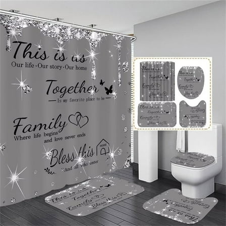 Four-Piece Bedding Set,Family Shower Curtain Set Black Home Bathroom Set With Shower Curtain And Rugs And Accessories Bathroom Decor Curtain With 12 Hooks