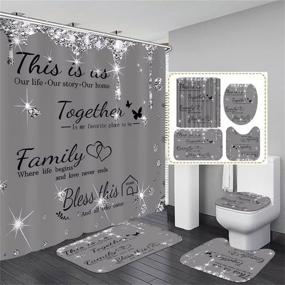 Four-Piece Bedding Set,Family Shower Curtain Set Black Home Bathroom Set With Shower Curtain And Rugs And Accessories Bathroom Decor Curtain With 12 Hooks