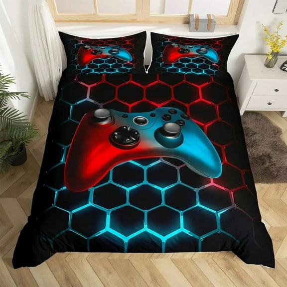 Four-Piece Bedding Set,Gaming Comforter Set Twin Size For Boys Kids Teens Bedroom Gamepad Bedding Set All Season