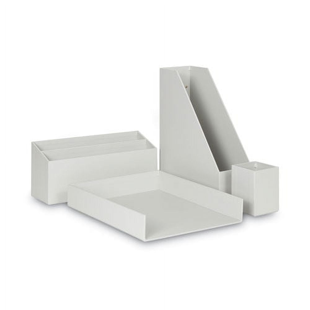 Four-Piece Desk Organization Kit, Magazine Holder/Paper Tray/Pencil Cup/Storage Bin, Chipboard, Gray Four-Piece Desk Organization Kit, Magazine Holder/Paper Tray/Pencil Cup/Storage Bin, Chipboard, Gray
