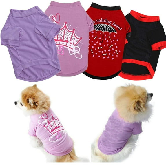 Four Piece Dog Shirt For Pet Clothing Summer Puppy Clothing T-Shirt Clothing Pet Vest for Small Dogs Girl, Chihuahua Yorkie Pet Summer Cute,14.17*9.45 inch.