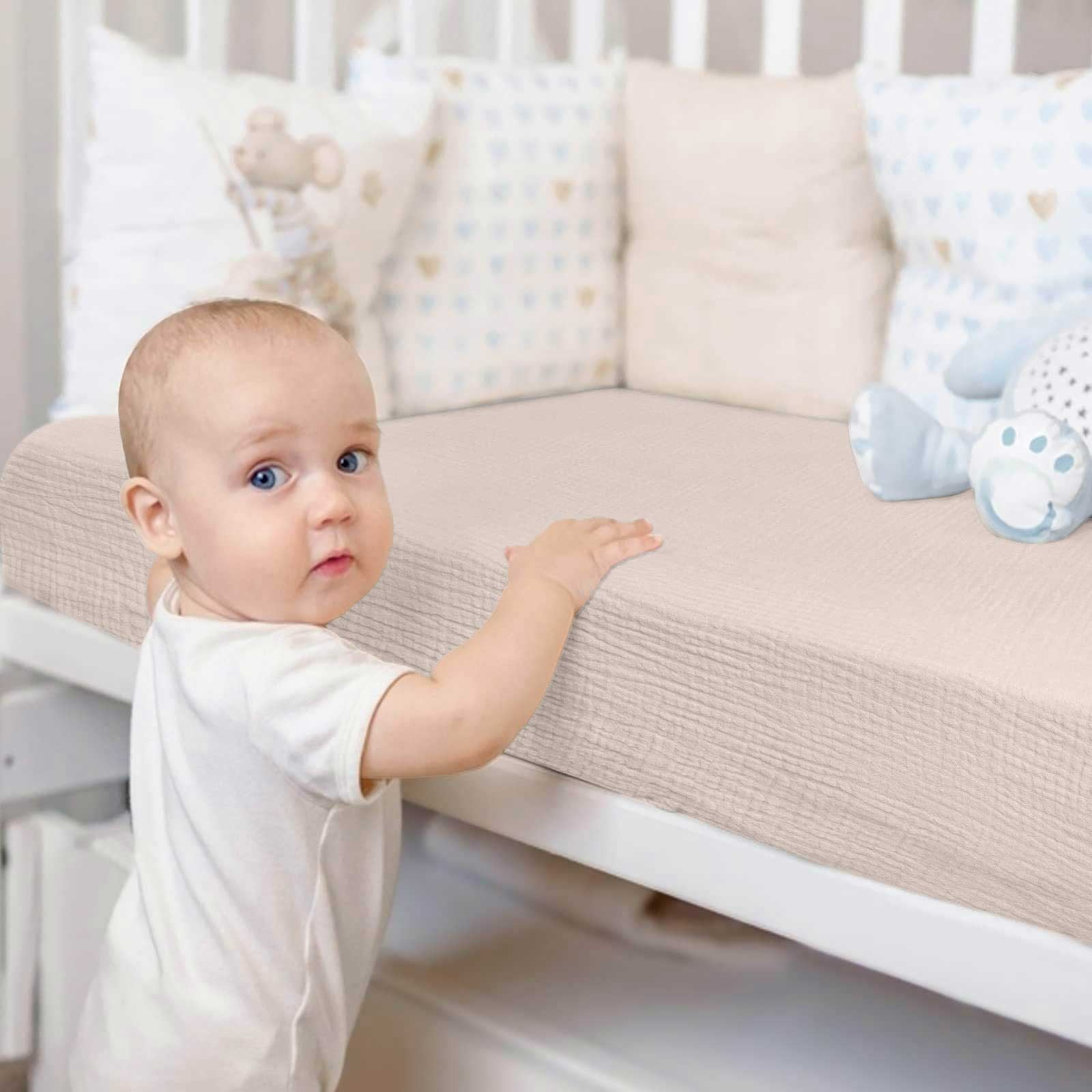 Four-Piece Set Muslin Crib Sheet Soft and Breathable Mattress Sheets Ideal for Boys and Girls Comfortable Bedding for Baby Nursery 28