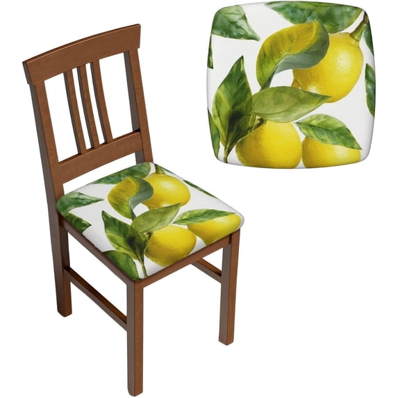 Four Pieces Chair Covers Seat Set Lemon Branch Leaves Elastic Dining Chair Cover Washable Chair Seat Protector Soft Removable Stretch Slipcover for Dining Chairs Covers