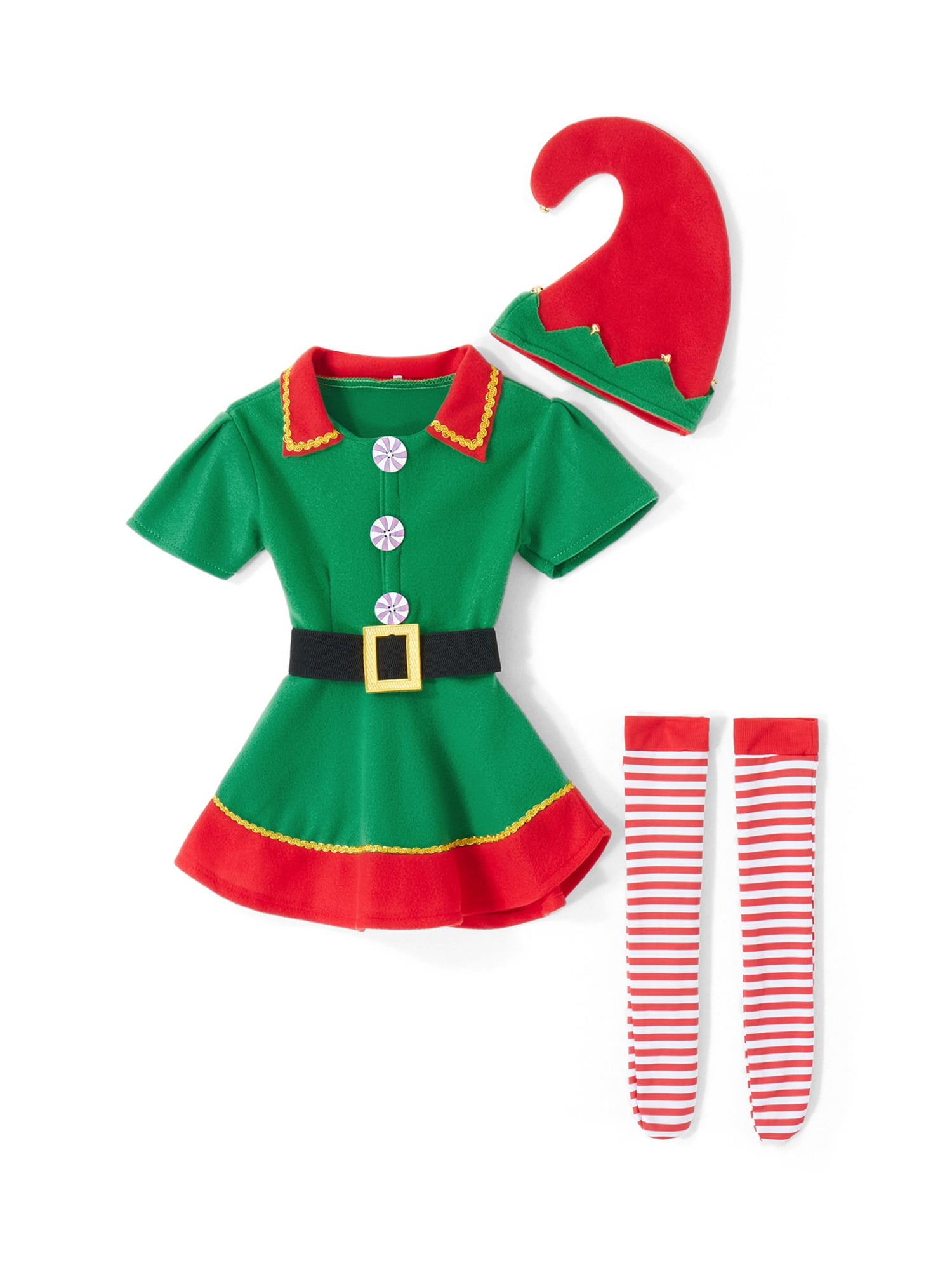 Four Pieces Christmas Family Cosplay Dress Elf Costume for Parents and