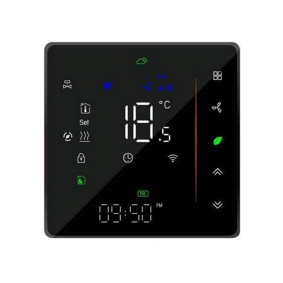 Four Pipe Wifi Voice Intelligent Room Thermostat Digital Programmable Temperature Controller for Air Conditioner (BAC-006- EW, Black)