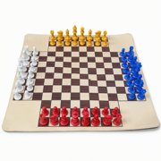 Four Player Chess Set Board Game Strategy Plastic Pieces Compact 13.78 Inch Board for Family Adult Classroom-
