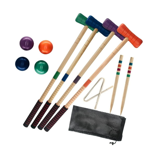 Four Players Croquet Wooden Mallets Family Game Portable EVA Material for Outdoor Lawn Backyard Adults