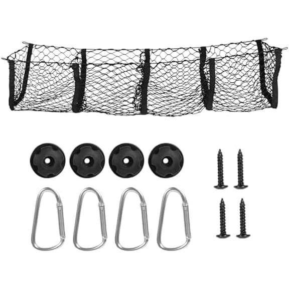 Four-Pocket Cargo Net, 120 cm x 30 cm Expandable Car Storage Net for Truck Bed and Car Interior, with 4 Metal Buckles, 4 Screws, 4 Mounts(Quadruple-Barrier Mesh)