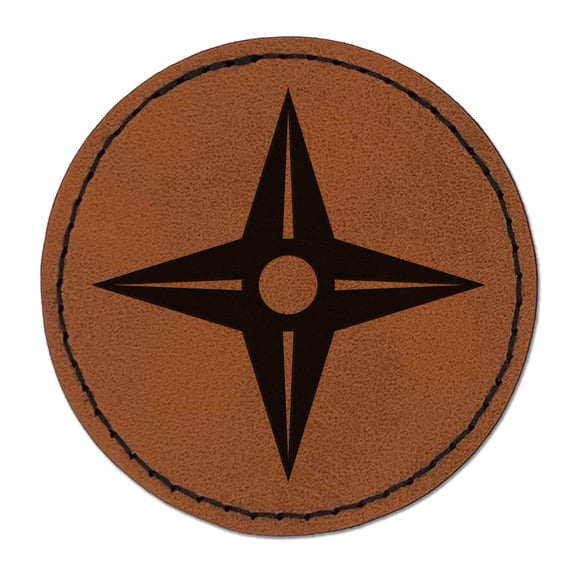 Four Point Ninja Star 2.5" Faux Leather Round Engraved Iron-On Patch - Brown