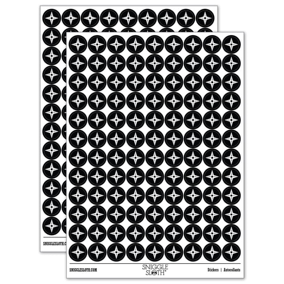 Four Point Ninja Star 200+ Round Stickers - Black - Gloss Finish - 0.50" Size