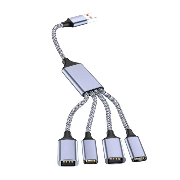 Four-Port USB Splitter Cable for Data Transfer and 5 V Charging USB Hubs