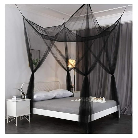 Four Post Mosquito Net Bed Canopy - Queen King Cal King - Indoor Outdoor - Black