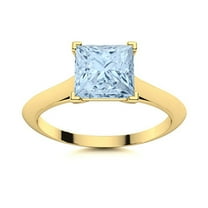 Four Prong Set 1.3 Ctw Square Aquamarine 925 Sterling Silver Gold Vermeil Solitaire Women Ring