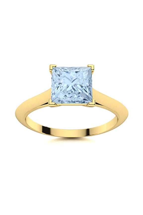 Four Prong Set 1.3 Ctw Square Aquamarine 925 Sterling Silver Gold Vermeil Solitaire Women Ring