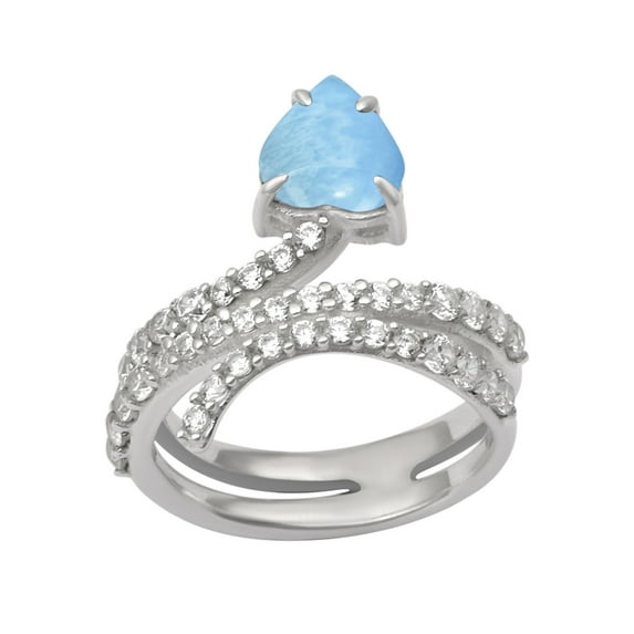 Four Prong Set 925 Sterling Silver 7 MM Larimar Women Valentines Day Gifts Ring
