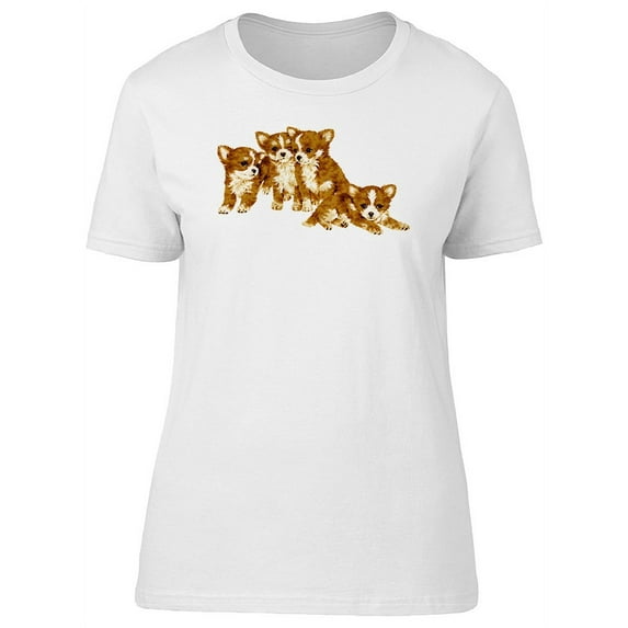 Four Puppies Watercolor T-Shirt Women -Image by Shutterstock, Female Small
