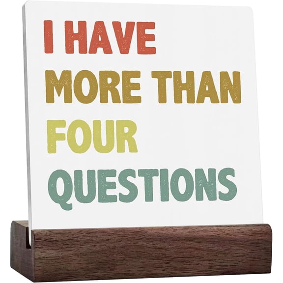 Four Question Religious Home Office Farmhouse Decor Faith Passover Desk Decor Accessories Rustic Ceramic Sign Humorous Vintage Gift For Women Table Shelf Counter Desk Wall Decorative Quotes