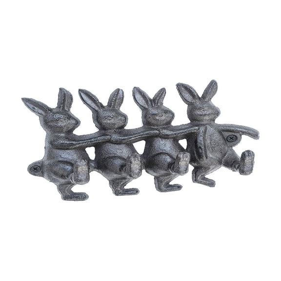 Four Rabbits Decorative Wall Hook Rack, Metal Mounted Organizer with Foot-Shaped Hooks for Keys Hats and Towels in Entryway Decor