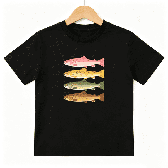 Four Realistic Fish Fishing Boys Graphic Tee, Cool Outdoor Nature 100% Cotton Kids Short Sleeve T-Shirt 4-13Y