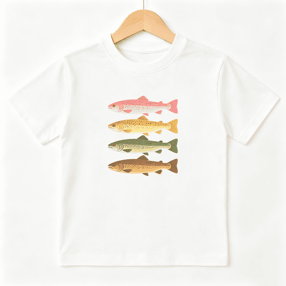 Four Realistic Fish Fishing Boys Graphic Tee, Cool Outdoor Nature 100% Cotton Kids Short Sleeve T-Shirt 4-13Y