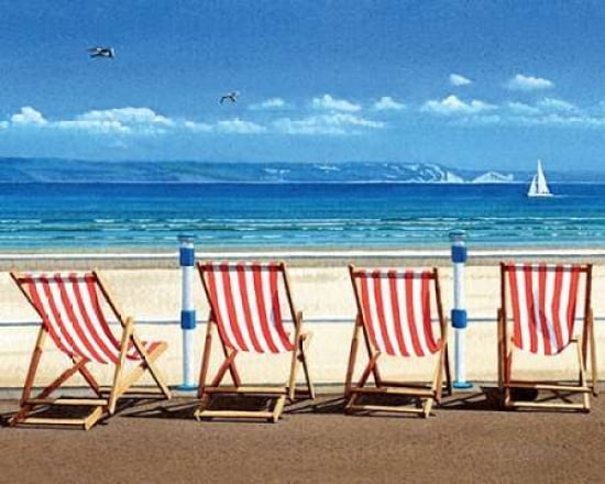 Four Red Deckchairs Canvas Art - Margaret Heath (24 x 30)