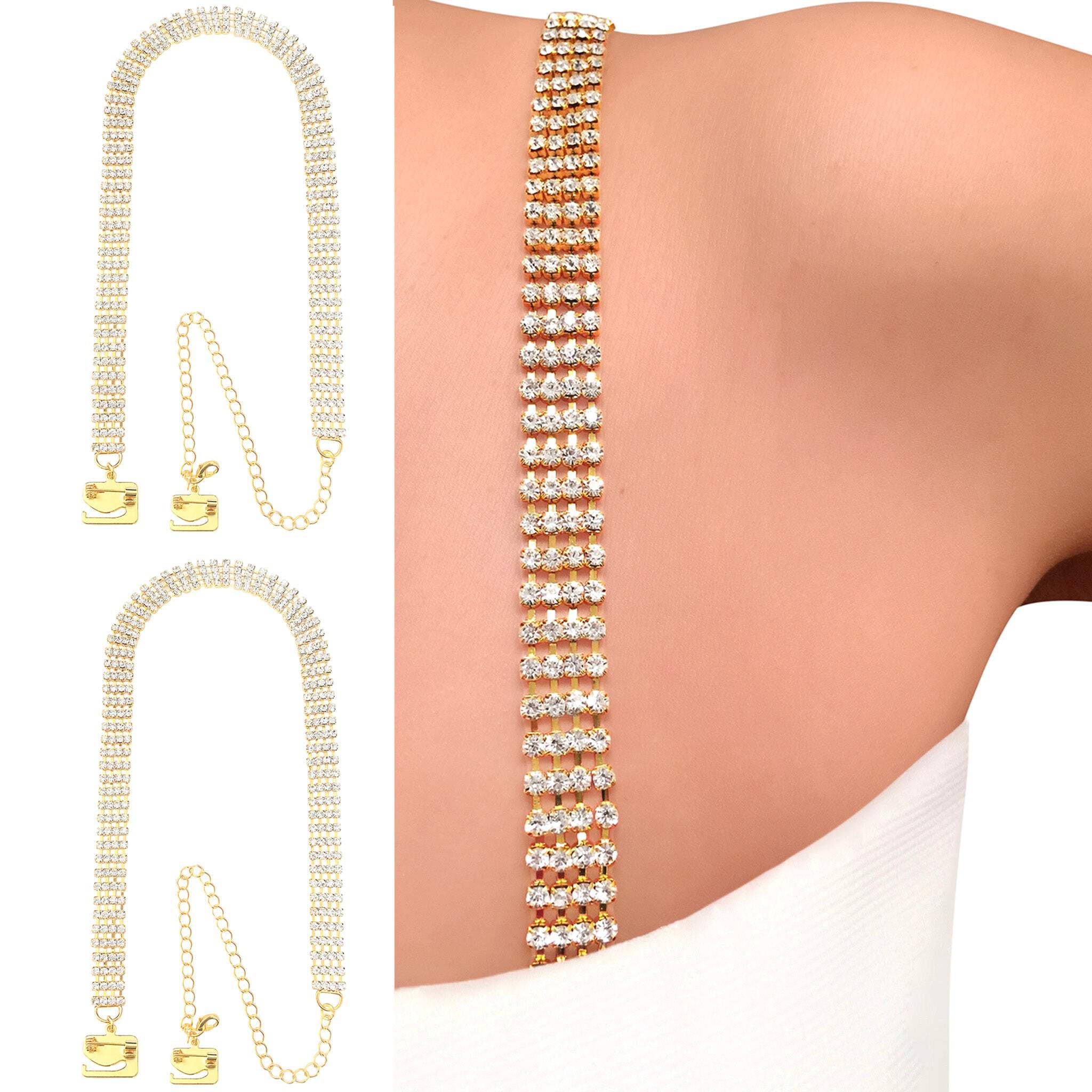 Four Row (Gold) Rhinestone Dress Straps | by PIN STRAPS - Walmart.com