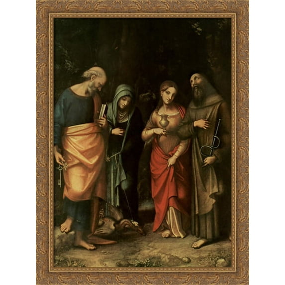 Four Saints (from left St. Peter, St. Martha, St. Mary Magdalene, St. Leonard) 28x38 Large Gold Ornate Wood Framed Canvas Art by Correggio