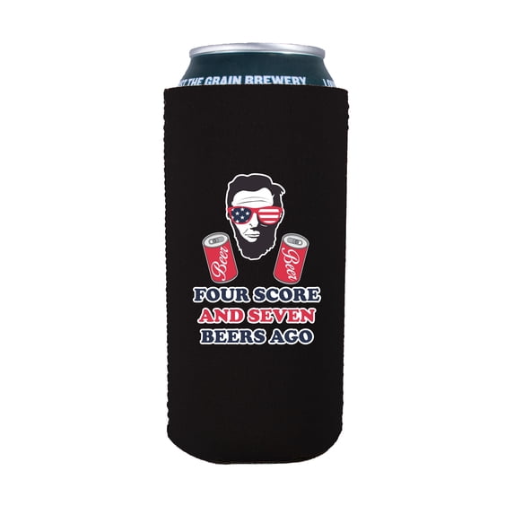 Four Score and Seven Beers Ago 16 oz. Can Coolie (Black)