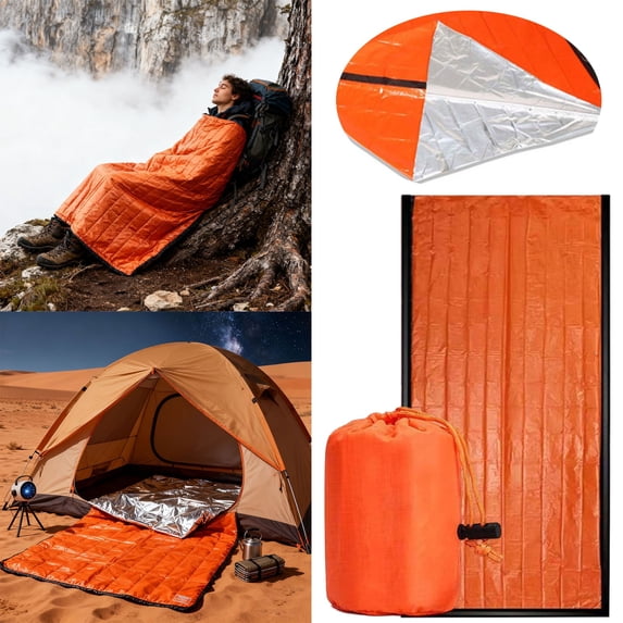 Four‑Season Outdoor Sleeping Bag for Adults with Compression Sack – Portable Insulated Blanket for Cold Weather Camping, Lightweight Aluminum, 213x91 cm, Orange