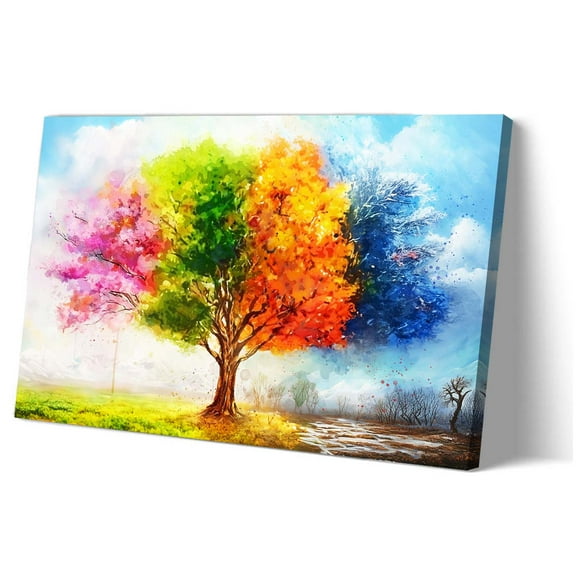 Four Season Tree Wall Art Painting Canvas Room Decoration for Home Print for Bathroom Poster Printing Vertical Artwork Wall Hanging Kitchen