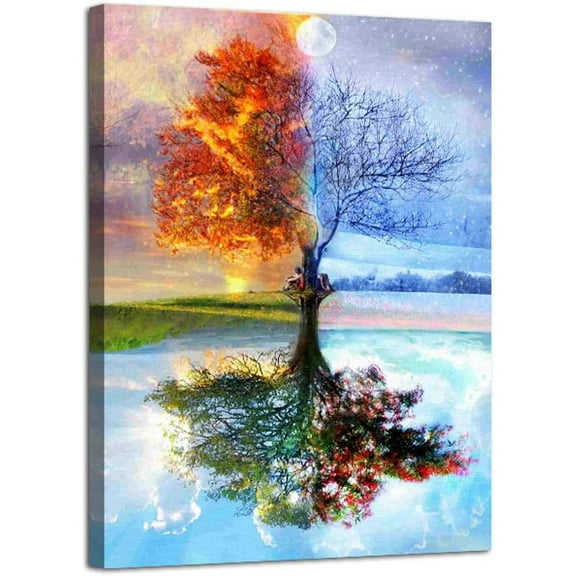 Four Season Tree of Life Poster with Framed Print Canvas Painting Picture Wall Art for Home Decorations Wall Decor 12 x 16