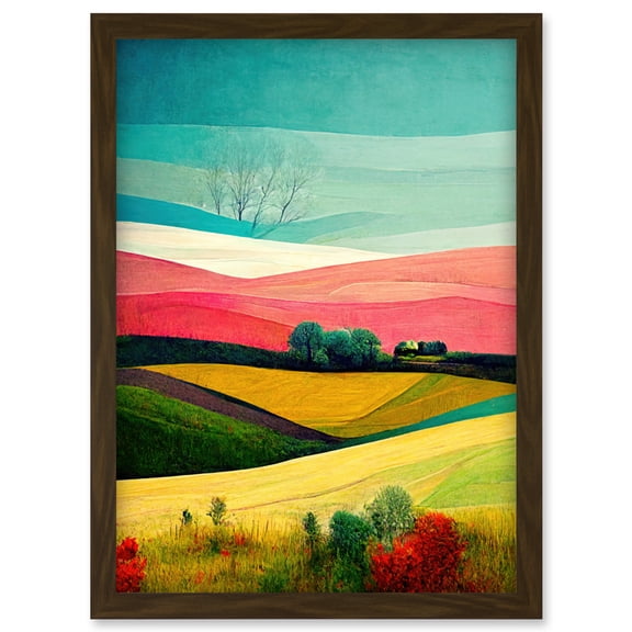 Four Seasons Colourful Modern Country Landscape Painting Artwork Framed Wall Art Print A4