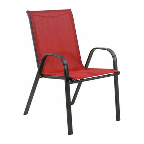 Four Seasons Courtya S-DNC1392PST-R Marbella Stacking Chair, Black Steel Frame, Red Sling Fabric - Quantity 1