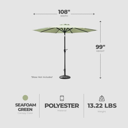 Four Seasons Courtyard 9' Polyester Patio Market Umbrella, Seafoam Green