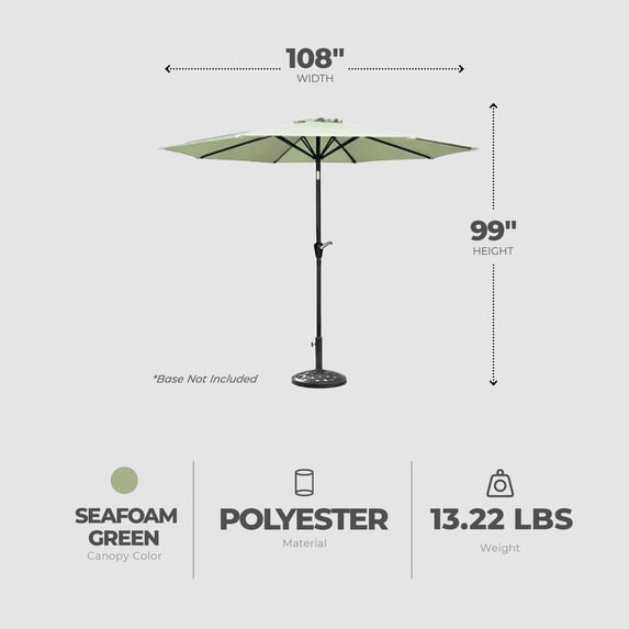 Four Seasons Courtyard 9' Polyester Patio Market Umbrella, Seafoam Green
