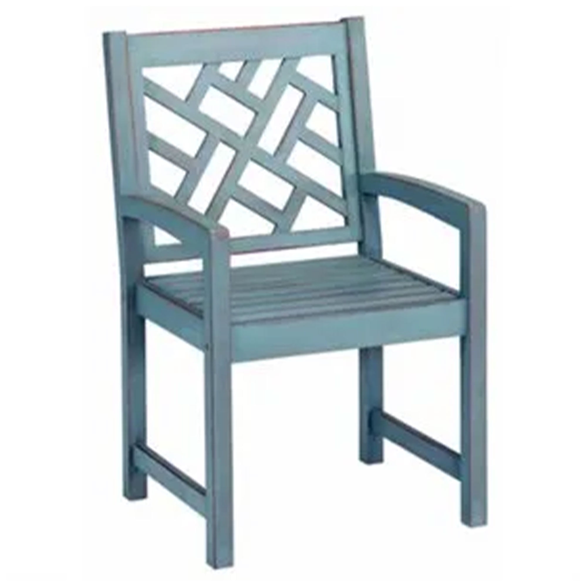 Blue Distressed Hardwood Lattice Back Patio Armchair