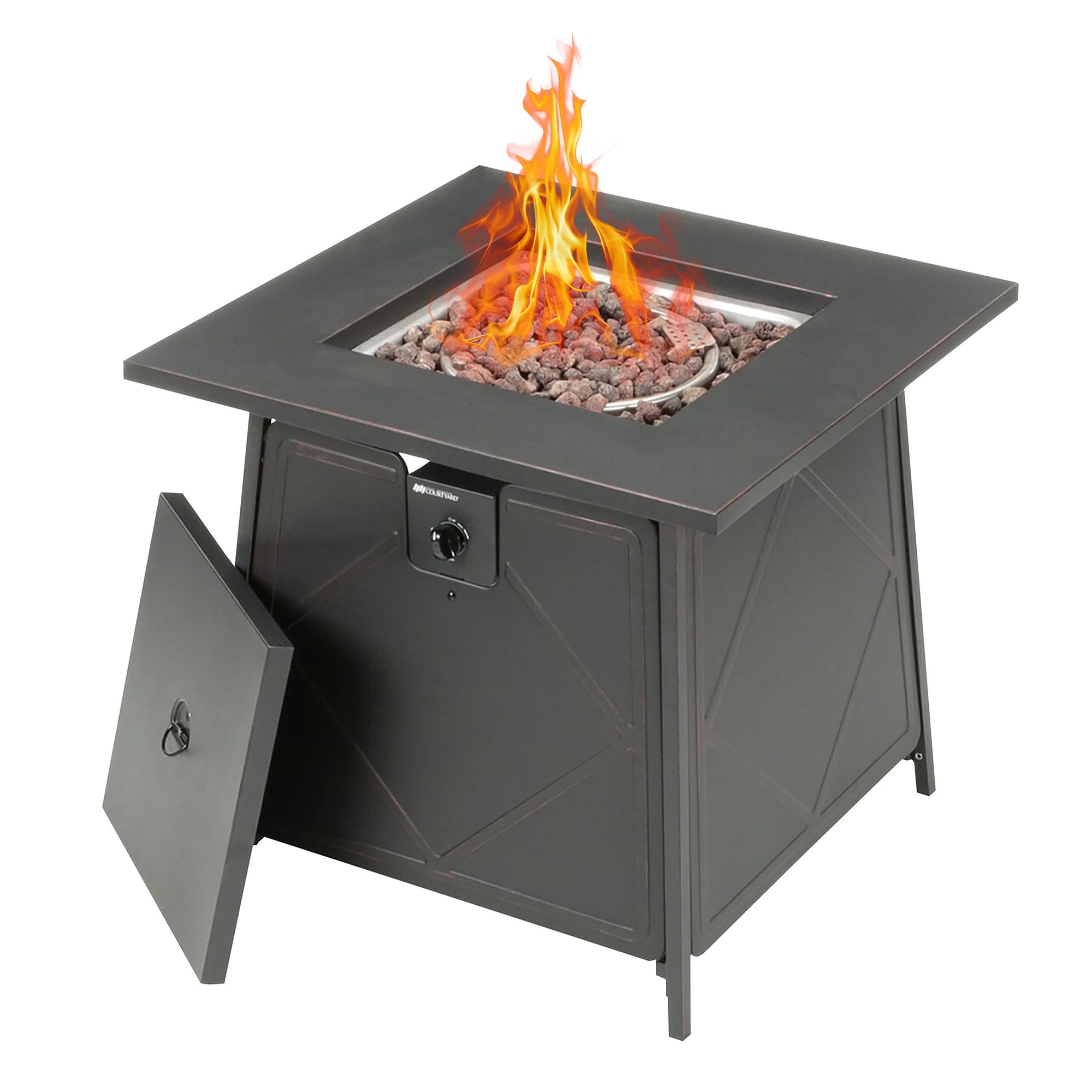 28'' Black Steel Square Gas Fire Pit Table with Tile Top