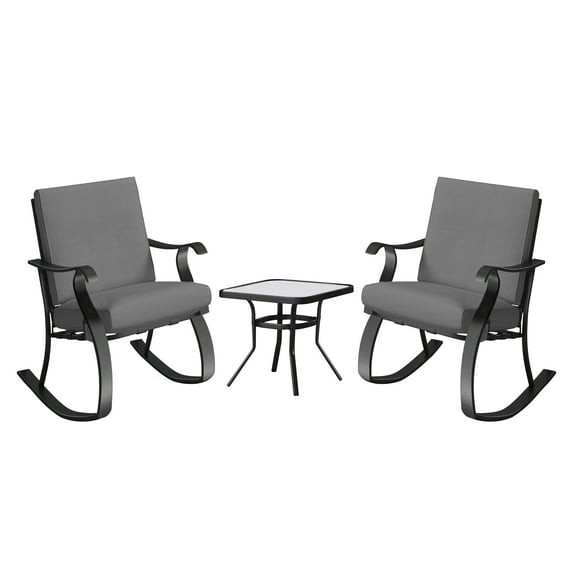 Four Seasons Courtyard Gramercy Steel 3 Piece Rocking Bistro Set, Gray