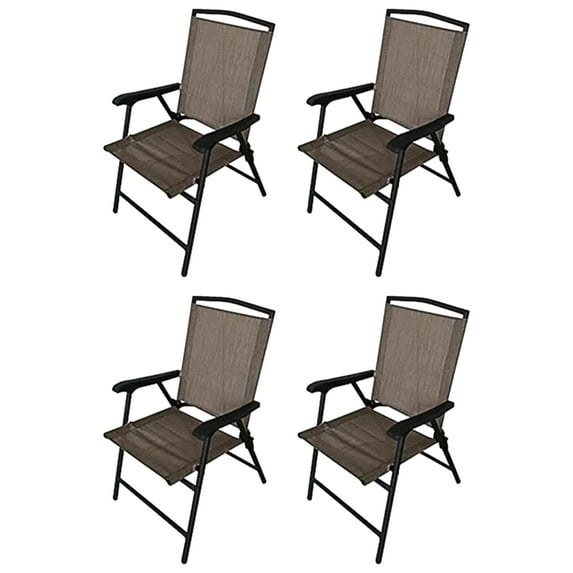 Four Seasons Courtyard Marbella Folding Chair w/Steel Frame, Tan (4 Pack)