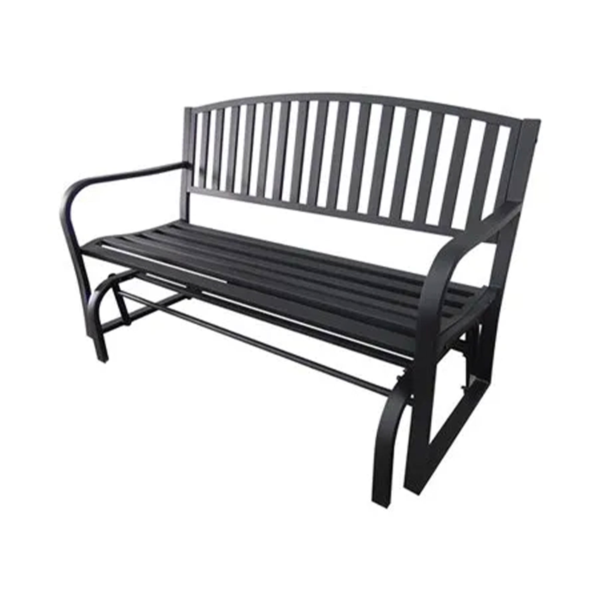 Black Powder Coated Steel Outdoor Patio Glider Bench