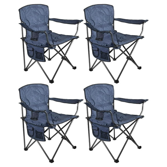 Four Seasons Courtyard Oversized Padded Seat Folding Chairs, 4 Pack, Blue