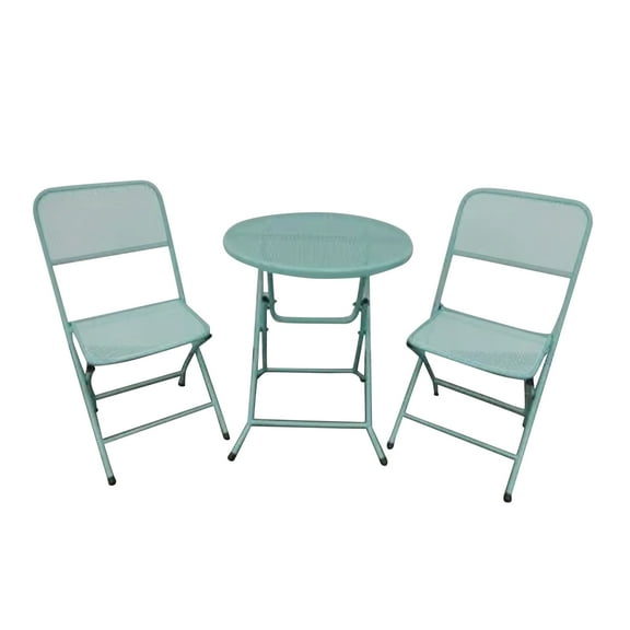 Four Seasons Courtyard Padova Foldable 3 Piece Bistro Dining Set, Blue