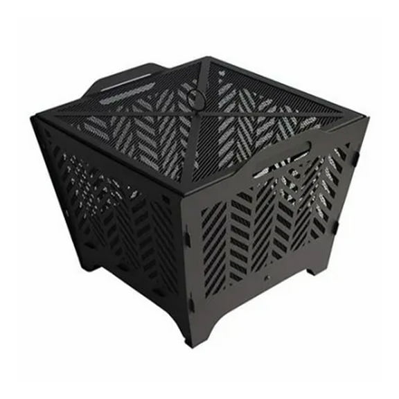Four Seasons Courtyard Portable 19 Inch Flat Square Steel Fire Pit, Black