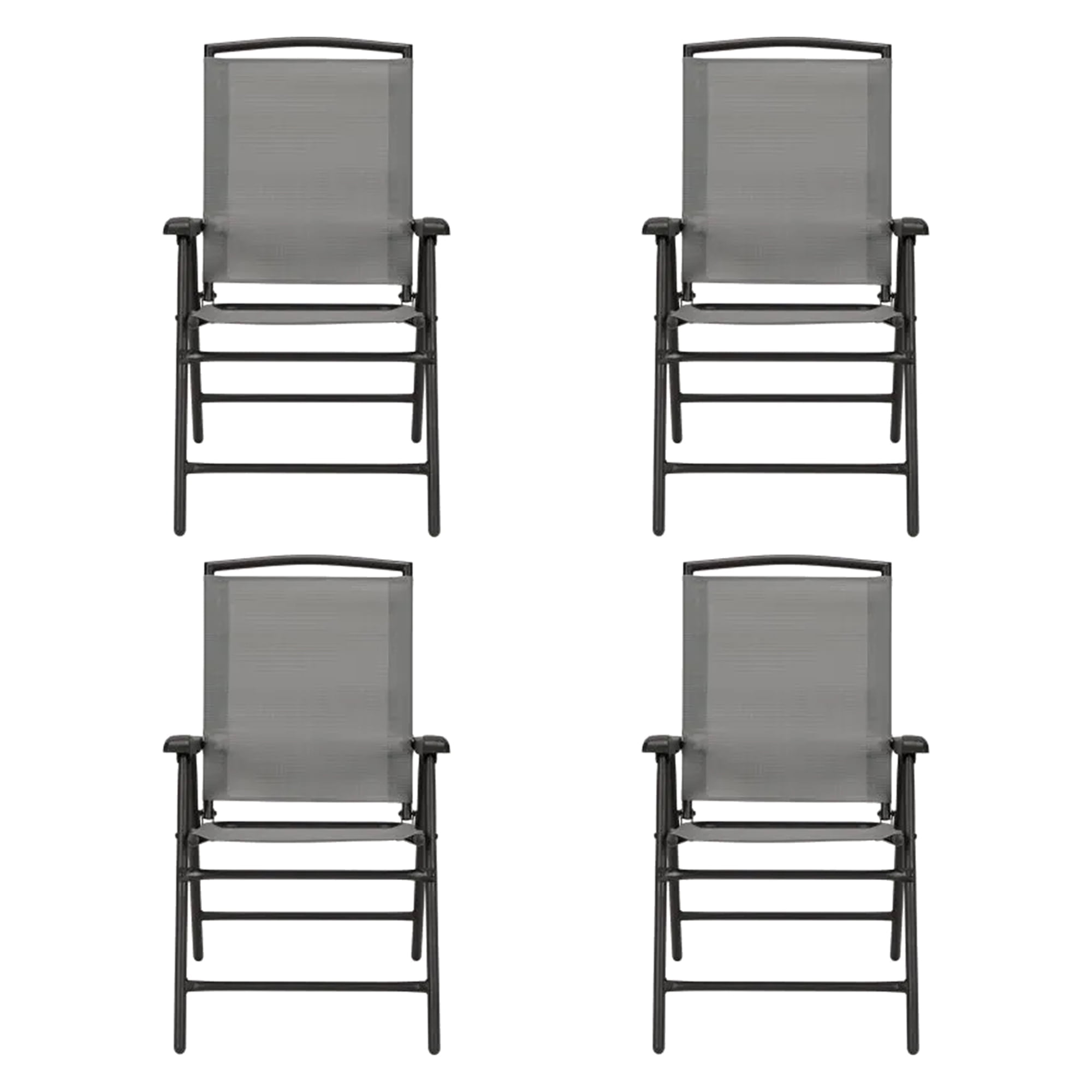Sunny Isles Gray Steel Frame Outdoor Folding Chairs, Set of 4
