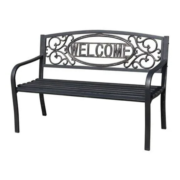 Four Seasons Courtyard Welcome Steel Park Bench, 500 Pound Capacity, Black