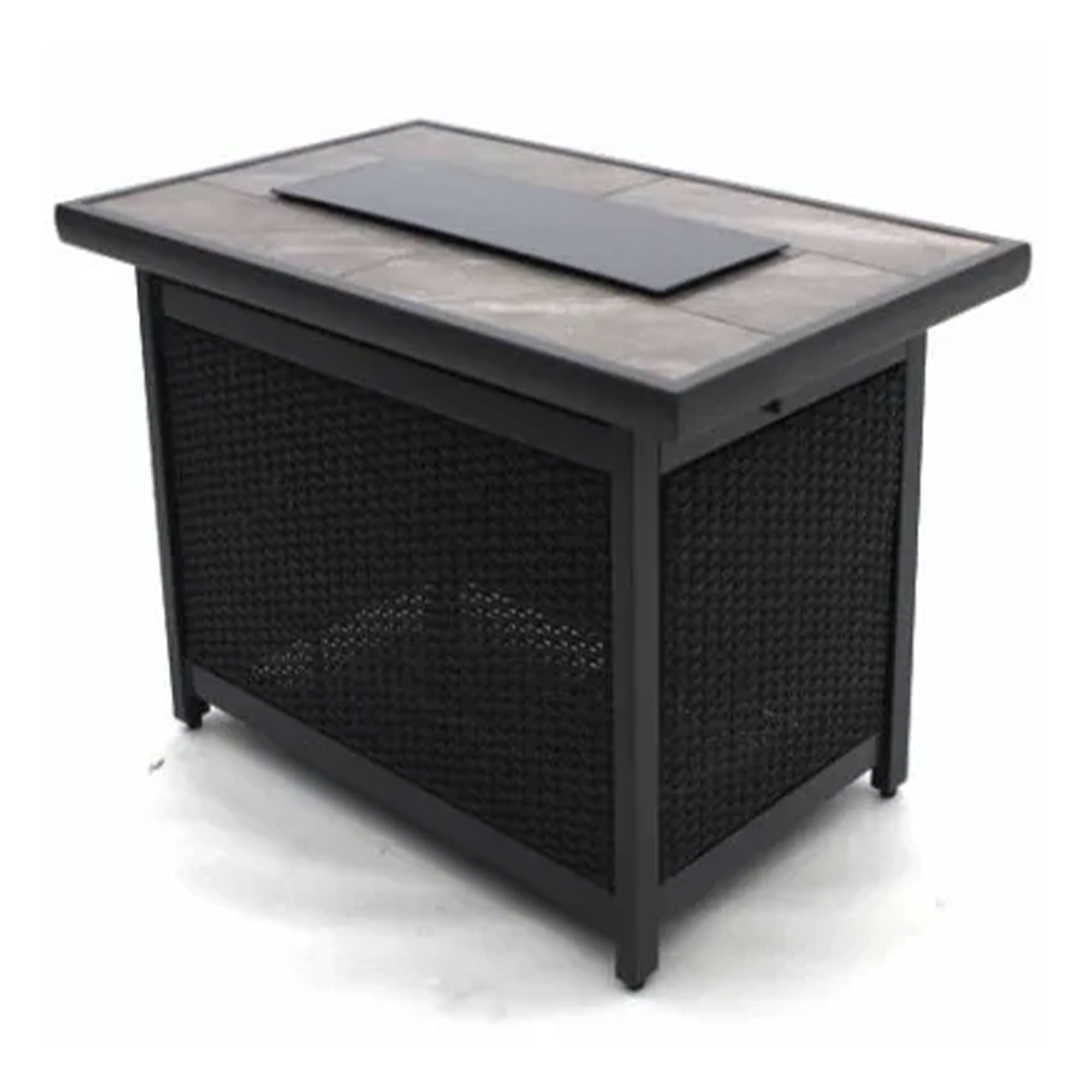 Four Seasons Courtyard Wilmette Firepit Woven Wicker with Stone Top