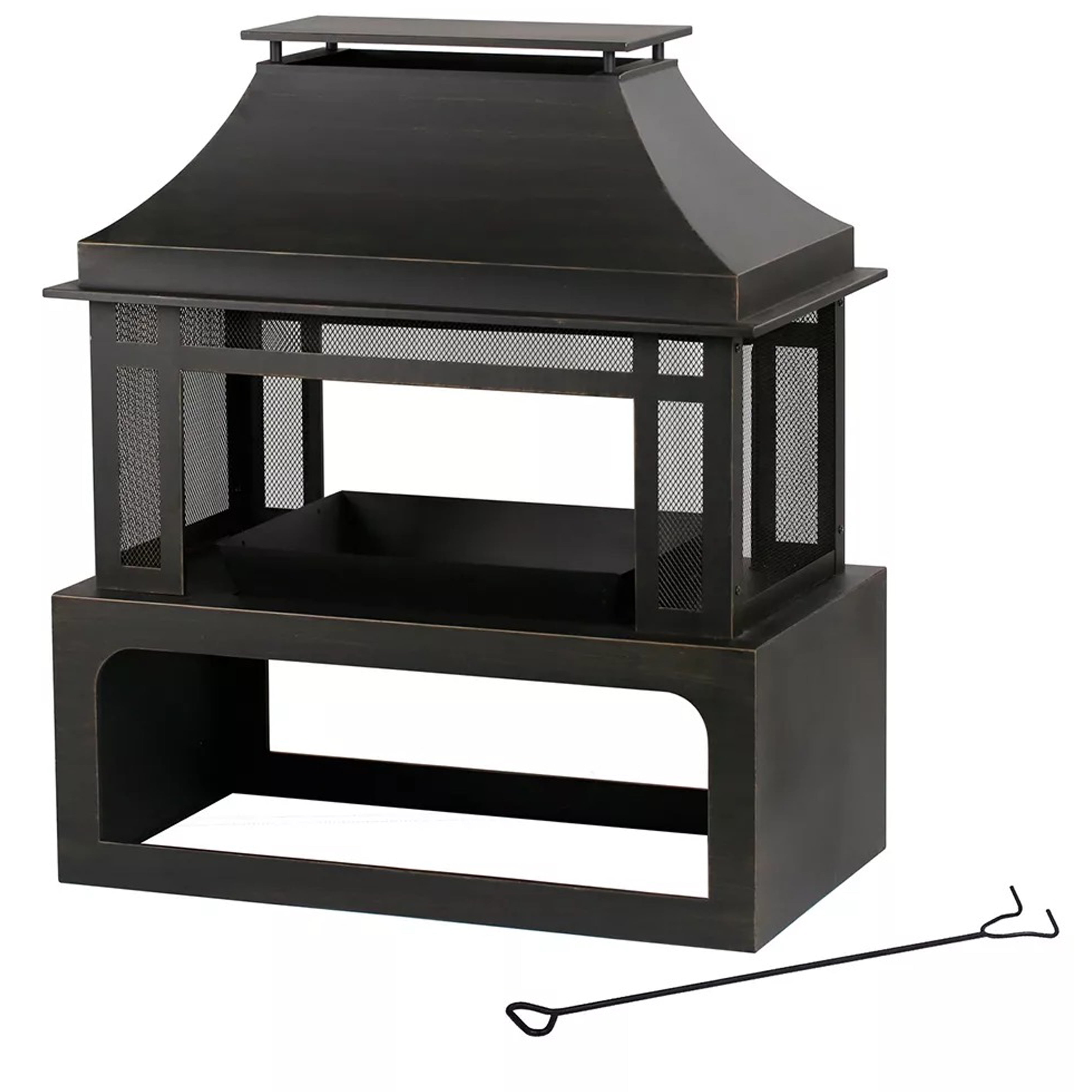 Four Seasons Courtyard Wood Burning Fireplace w/Log Rack & Tool, Black/Gold Sansujyuku sansujyuku.com