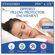 Standard Pillow Protectors (Set of 2) – Zippered Waterproof Pillow Covers Hypoallergenic Dust Proof Pillowcase Encasement Cover