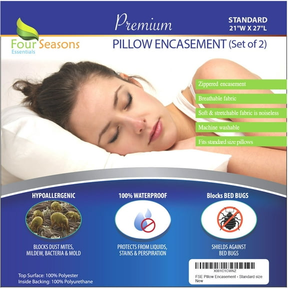 Four Seasons Essentials Polyester Pillow Protectors, Standard - Zippered Waterproof (2 Count)